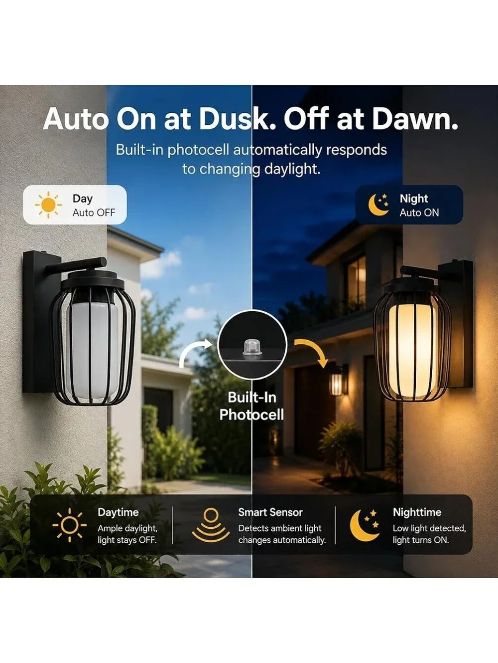 Outdoor Wall Light Lantern Sconce with Dusk-to-Dawn Photocell, Bulb Included